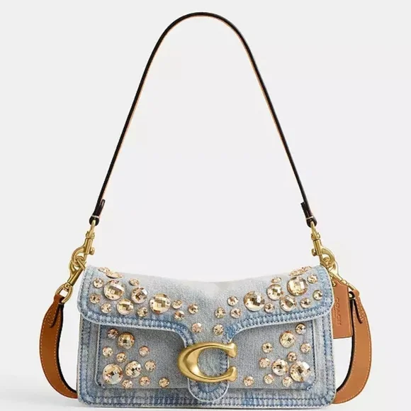 Coach RETAIL Bleach Washed Denim Tabby 26 With Distressed Crystals Style CCW92 - Picture 2 of 13